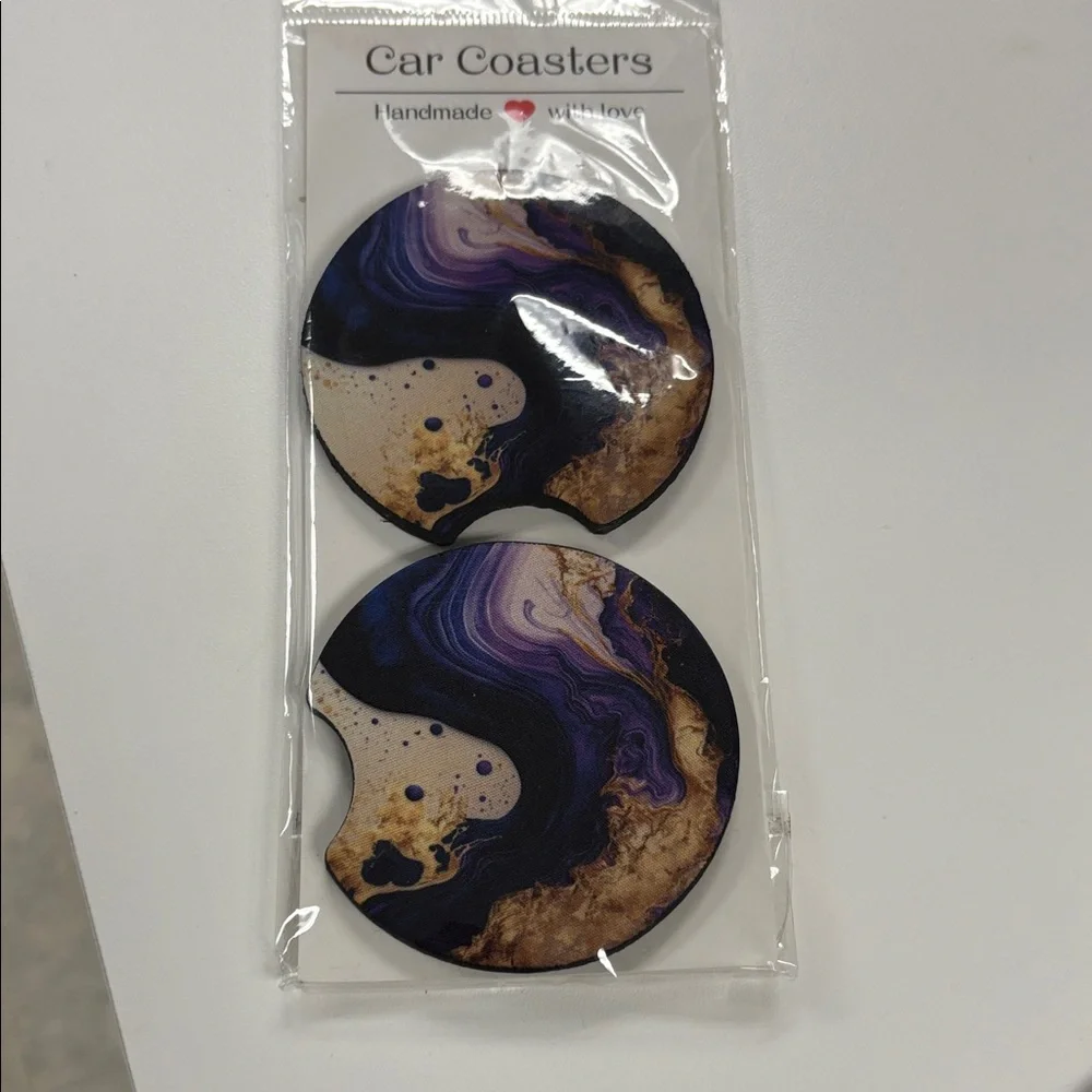 Handmade Car Coasters in Purple and Gold Marble Design